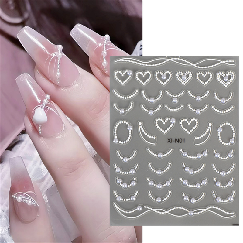 5D  Heart Pearl Rhinestone Nail Sticker